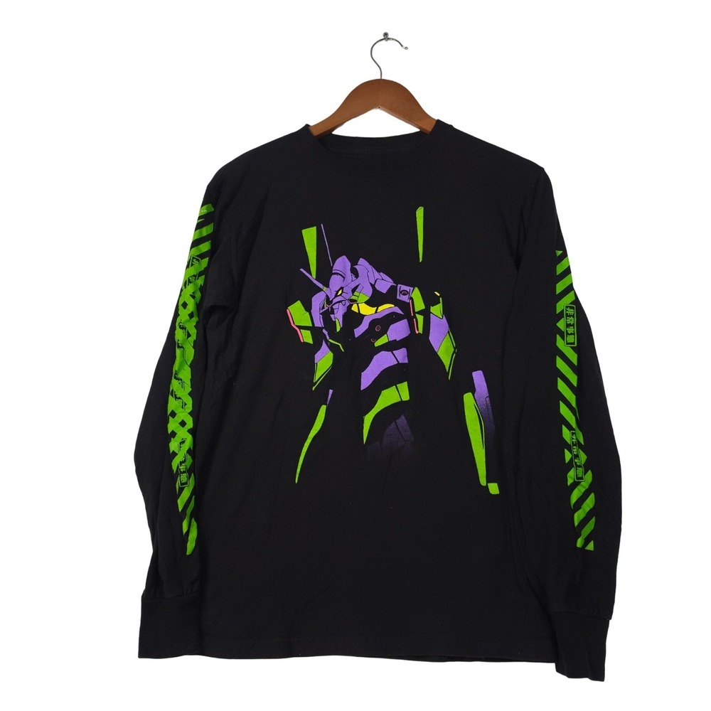 Evangelion Shirt Mens S Black Long Sleeve EVA Unit 01 NERV Sleeve Print Anime